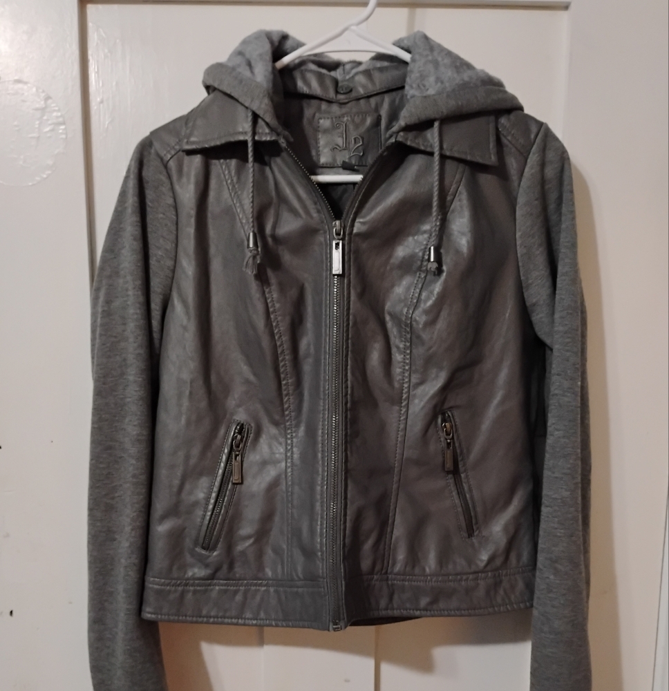 Source Unknown Gray Leather Jacket Casual Style - image 1
